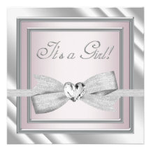 Elegant Silver Pink Baby Girl Shower Announcement