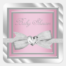 Elegant Silver Pink Baby Shower Stickers