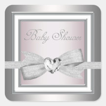 Elegant Silver Pink Baby Shower Stickers