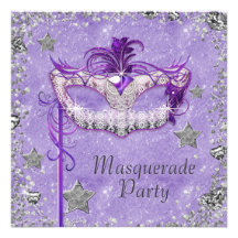 Elegant Silver Purple Masquerade Party Personalized Invitations