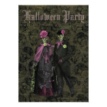 Elegant Skeletons & Skulls Halloween Party Custom Invites