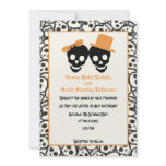 Elegant skulls Halloween orange wedding invitation