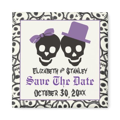Elegant skulls Halloween wedding Save the Date Magnets by weddings_