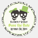 Elegant skulls Halloween wedding Save the Date Sticker