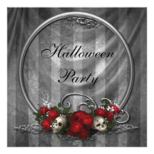 Elegant Skulls & Roses Halloween Party Invites