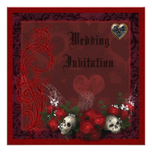 Elegant Skulls, Roses & Hearts Linen Wedding Personalized Announcement
