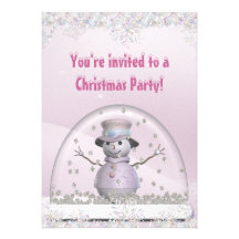 Elegant Snow Globe & Snowman Christmas Party Personalized Announcements