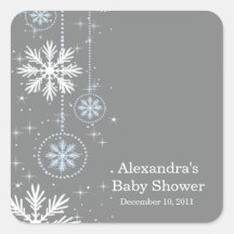 Elegant Snowflakes Blue & Grey Baby Shower Square Square Stickers
