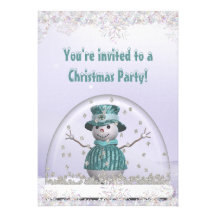 Elegant SnowGlobe & Snowman Christmas Party Invites