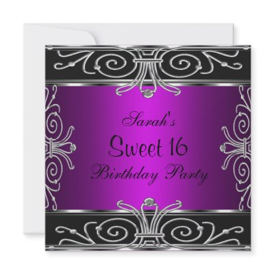 Elegant Sweet 16 Birthday Magenta Black Silver Invitation by Zizzago