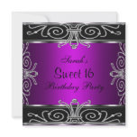 Elegant Sweet 16 Birthday Magenta Black Silver invitations