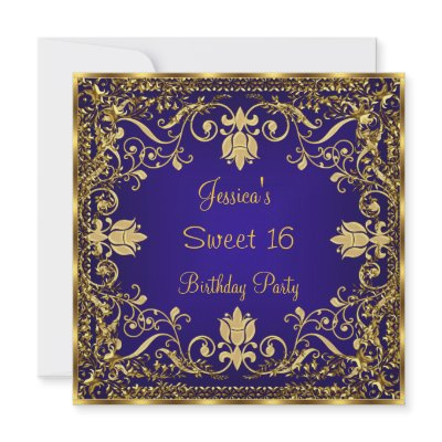 Elegant Sweet 16 Royal Blue Gold Invitation by invitesnow