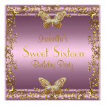 Elegant Sweet Sixteen Birthday Pink Gold Butterfly Custom Announcements
