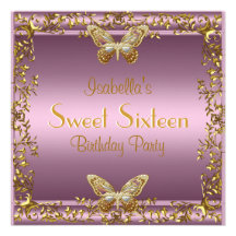 Elegant Sweet Sixteen Birthday Pink Gold Butterfly Custom Announcements