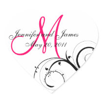 Elegant Swirl Monogram Wedding Favour Labels Heart Stickers