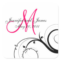 Elegant Swirl Monogram Wedding Square Labels Sticker