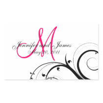 Elegant Swirl Monogram Wedding Wine Labels Rectangle Sticker