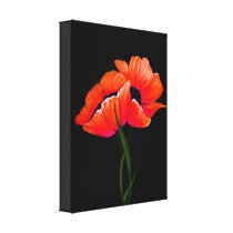 Elegant Tangerine Poppies on Black Canvas Canvas Prints