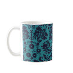 elegant teal blue and midnight damask coffee mugs
