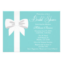 Elegant Teal Blue White Ribbon Bridal Shower Personalized Invitations