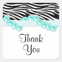 Elegant Teal Pearls And Ribbon Zebra Print Sticker