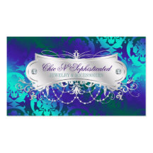 Elegant Teal Purple Damask Swirl Business Card