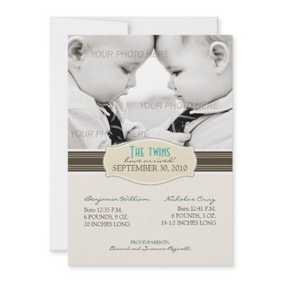 Elegant Twins Birth Announcement: Sepia Brown by BabyShoppe