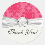 elegant two tone pink damask pattern round sticker