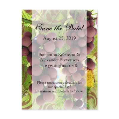 Elegant Vineyard Purple/Green Grapes Wedding Post Cards by CustomInvites