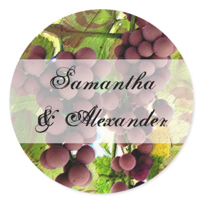 Elegant Vineyard Purple/Green Grapes Wedding Round Stickers by CustomInvites