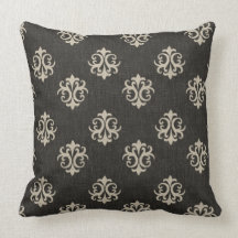 Elegant Vintage Black and Cream Florals and Damask Throw Pillow