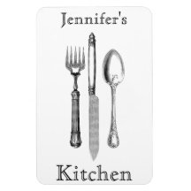 Elegant Vintage Black and White Silverware Rectangle Magnet