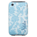 Elegant Vintage Blue Floral Wallpaper Personalized Tough iPhone 3 Cover