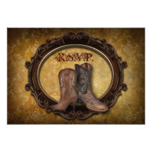 elegant vintage Cowboy Boots Country wedding RSVP Invitation