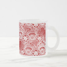 Elegant Vintage Distressed Red White Lace Damask Mug