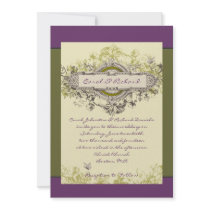 Elegant Vintage Floral Wedding Invitations Purple