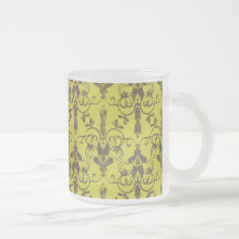 Elegant Vintage Green Tan Damask Pattern Coffee Mug