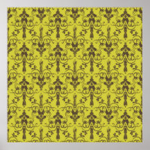 Elegant Vintage Green Tan Damask Pattern Poster
