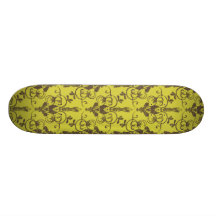 Elegant Vintage Green Tan Damask Pattern Skateboard Decks