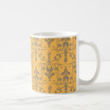 Elegant Vintage Orange Grey Damask Floral Pattern Mugs
