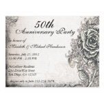 Elegant Vintage Rose Anniversary Party Invite Postcard