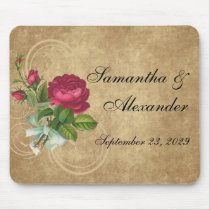 Elegant Vintage Rose, Magenta/Brown Mousepad