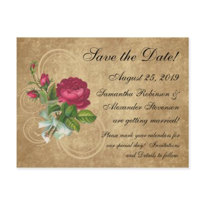 Elegant Vintage Rose, Magenta/Brown Post Card by CustomInvites