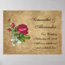 Elegant Vintage Rose, Magenta/Brown Poster