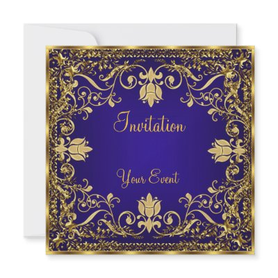 Elegant vintage Royal Blue Gold Invitation by invitesnow