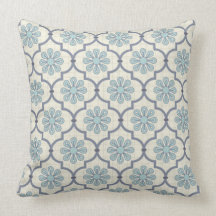 Elegant Vintage Slate Blue Florals, Damask, Stripe Throw Pillow