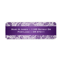 Elegant Wedding Address Paisley Pattern Purple Return Address Label