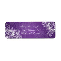 Elegant Wedding Address Vintage Swirls  Purple Custom Return Address Label