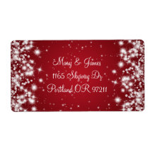 Elegant Wedding Address Winter Sparkle Red Custom Shipping Label