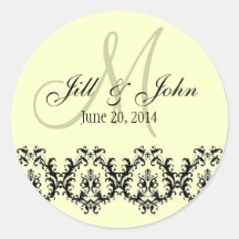 Elegant Wedding Cream Monogram Save the Date Round Sticker